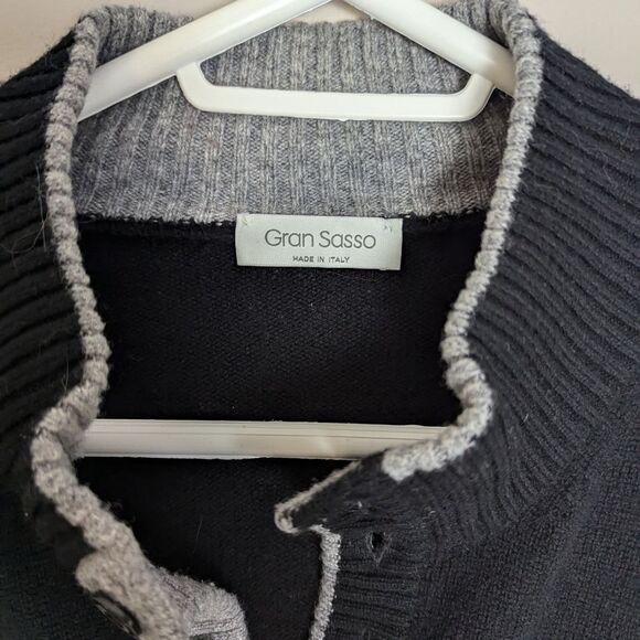 Gran Sasso Italy 100% Wool Sweater XL Black Gray 1/4 Button Front High Quality - Picture 5 of 9